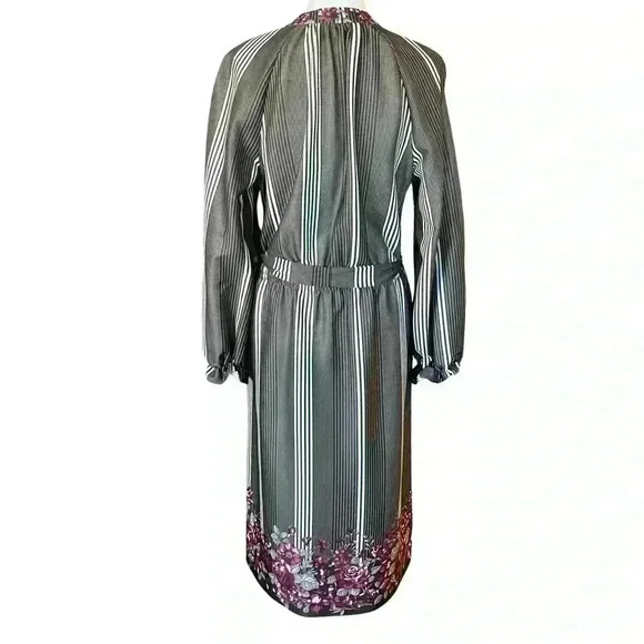 Vintage 70s Bohemian Checkaberry Grey Green Floral Long Sleeve Maxi Dress. Sz L - Picture 5 of 13